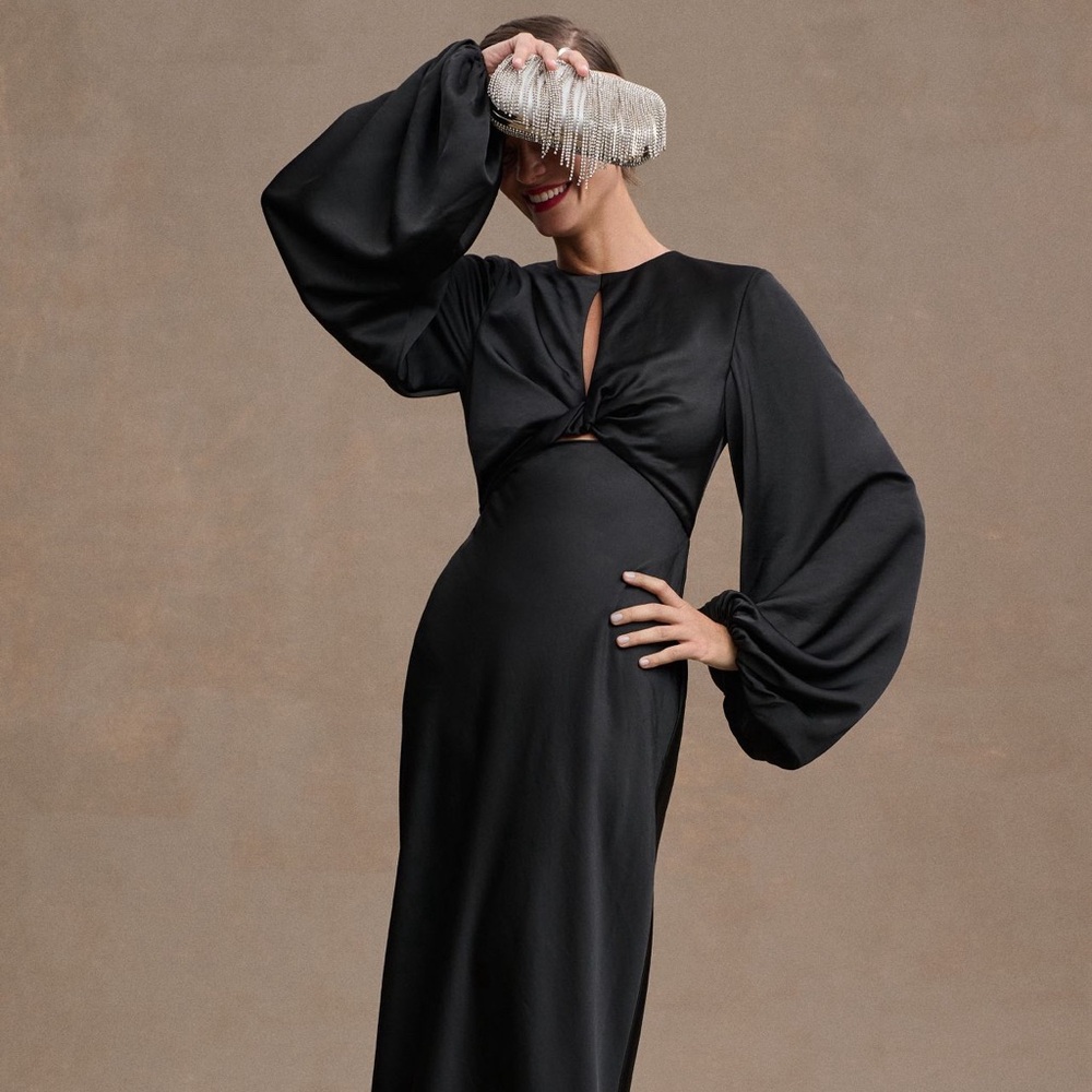 Significant Other Demi Backless Long Sleeve Column Gown (Anthropologie) - Black
